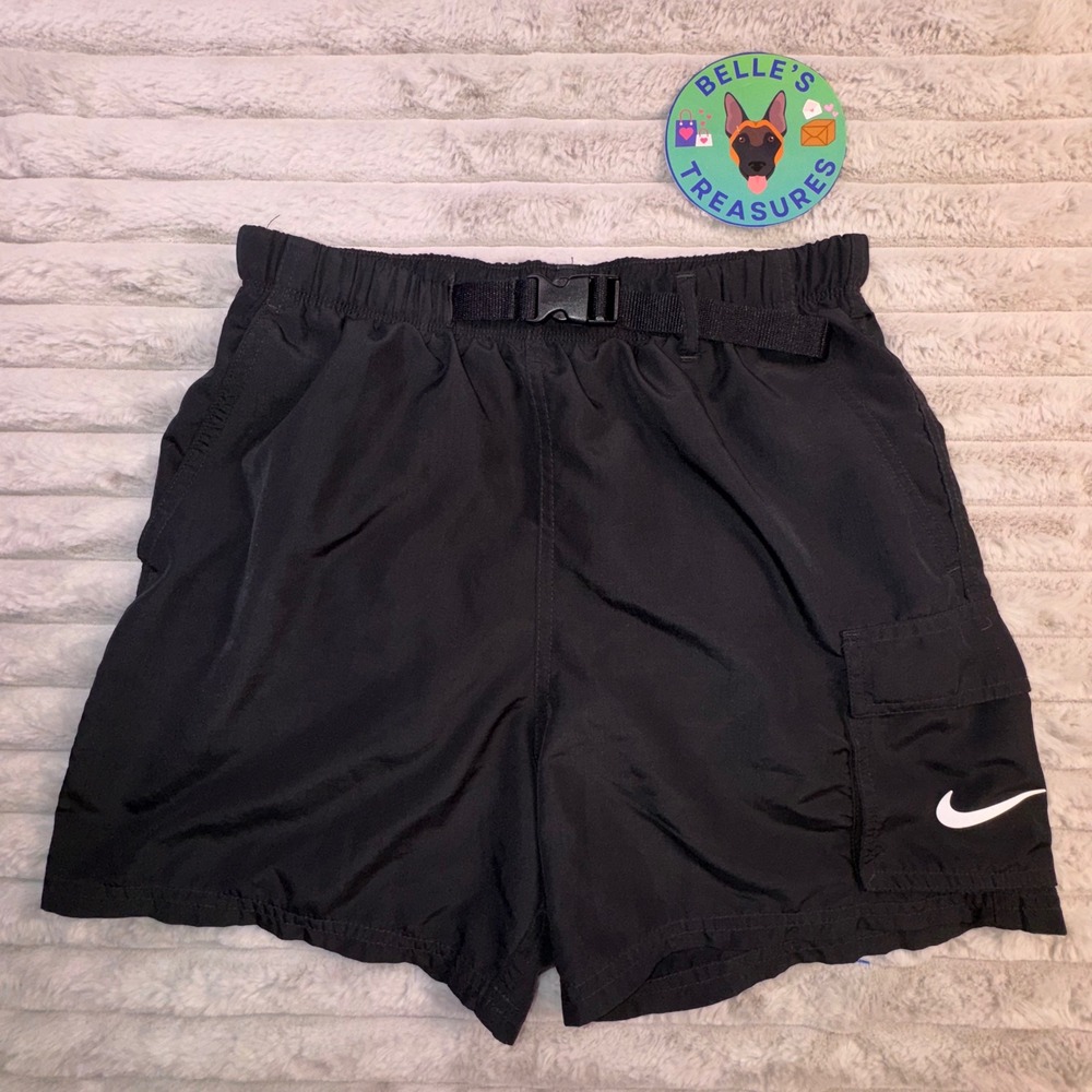 Nike Cargo Shorts Women's Small Black Elastic Waist Belted‎ Vintage Pinwheel 80s
